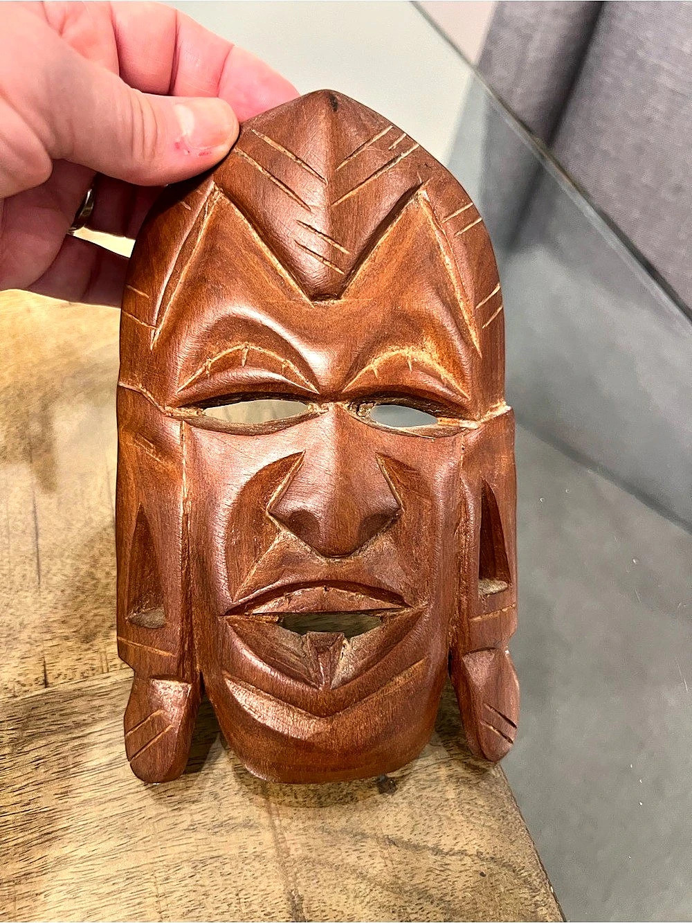 vintage hand-carved wooden tribal face mask decor